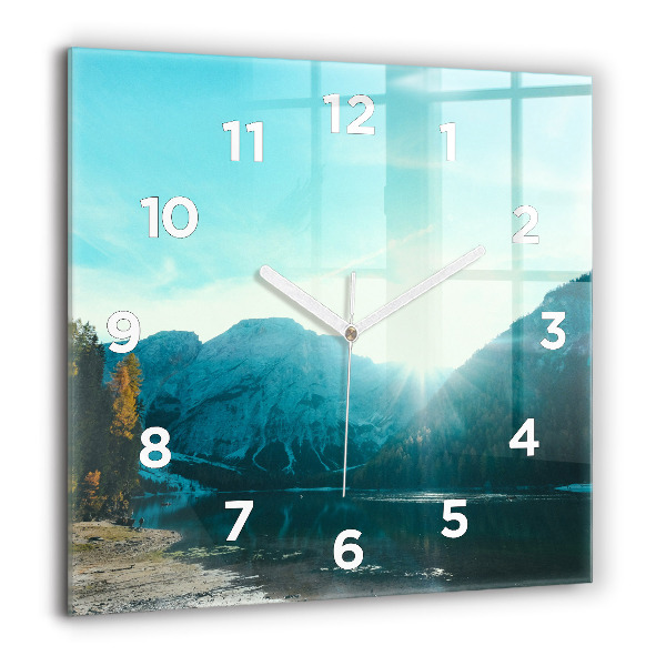 Square glass wall clock Mountain and river in Poland