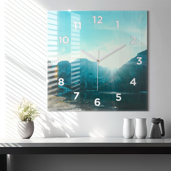 Square glass wall clock Mountain and river in Poland