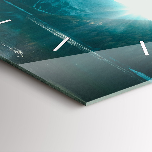 Square glass wall clock Mountain and river in Poland