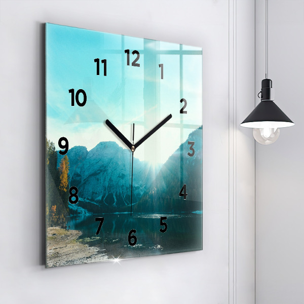 Square glass wall clock Mountain and river in Poland