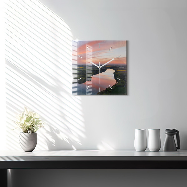 Square glass wall clock Lake view