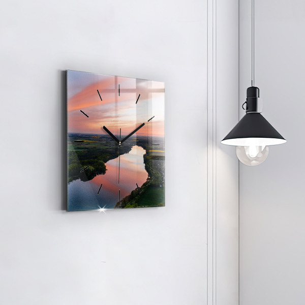Square glass wall clock Lake view