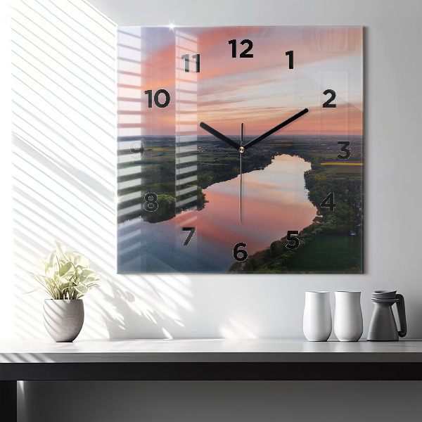 Square glass wall clock Lake view