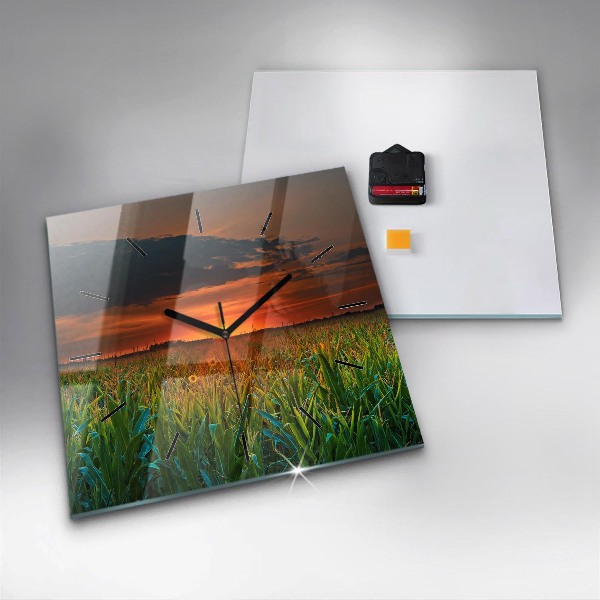 Square glass wall clock Sunflowers in the meadow