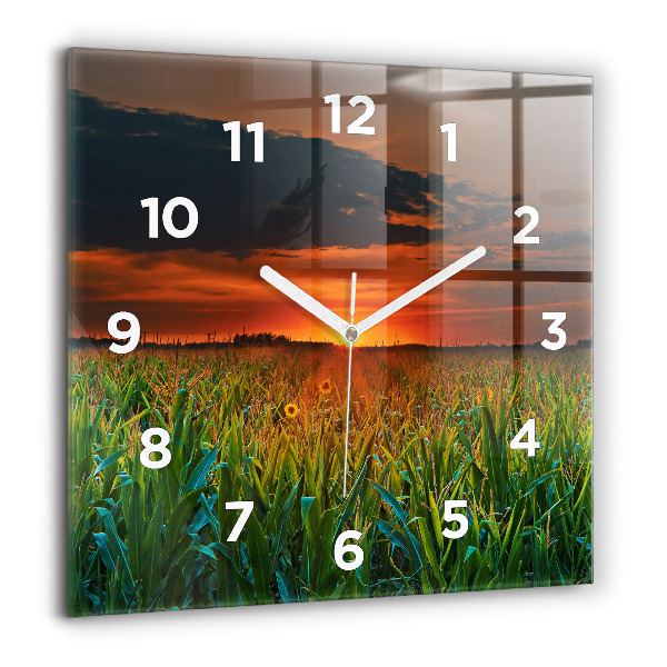 Square glass wall clock Sunflowers in the meadow