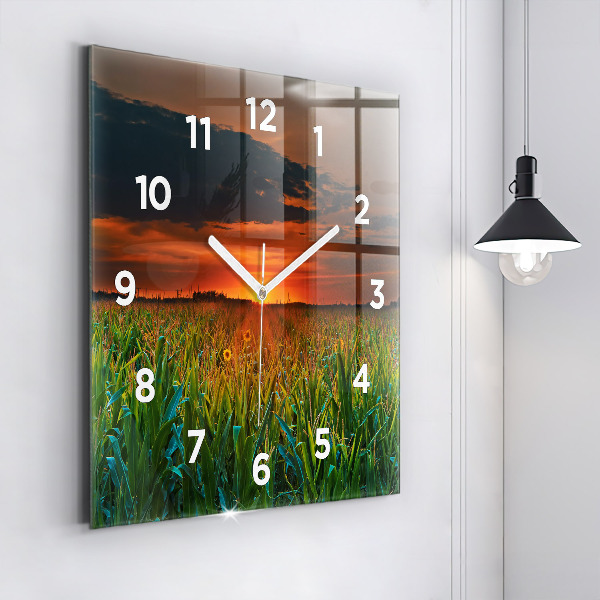 Square glass wall clock Sunflowers in the meadow
