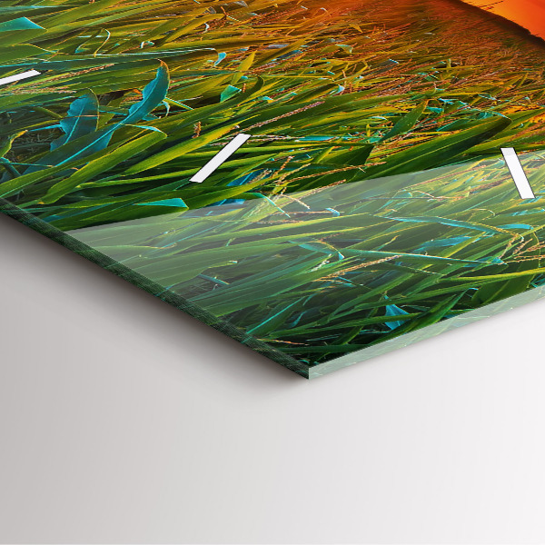 Square glass wall clock Sunflowers in the meadow