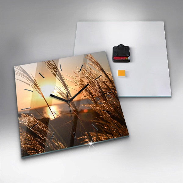 Square glass wall clock Wheat in the golden sun