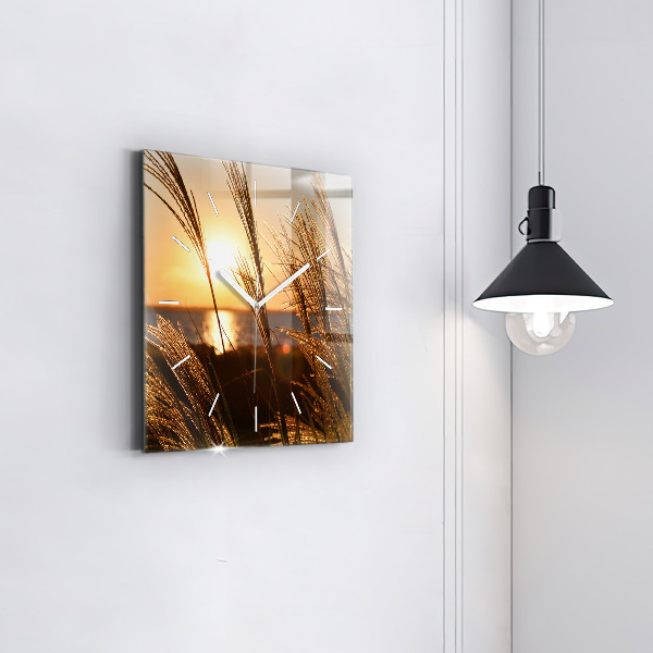Square glass wall clock Wheat in the golden sun