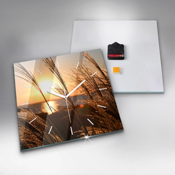 Square glass wall clock Wheat in the golden sun