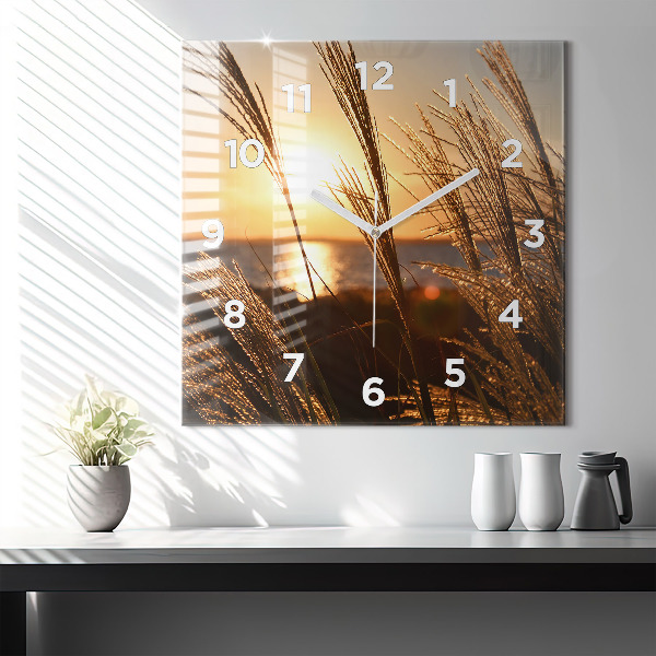 Square glass wall clock Wheat in the golden sun