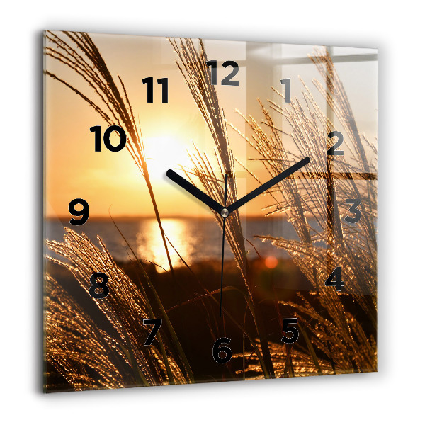 Square glass wall clock Wheat in the golden sun