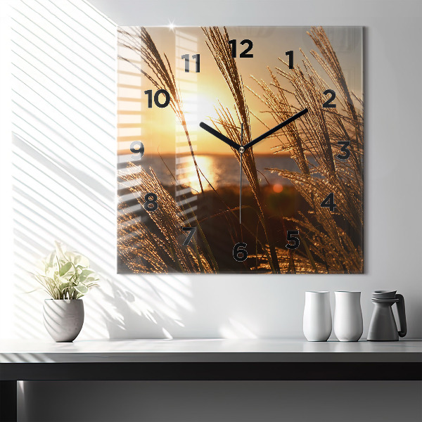 Square glass wall clock Wheat in the golden sun