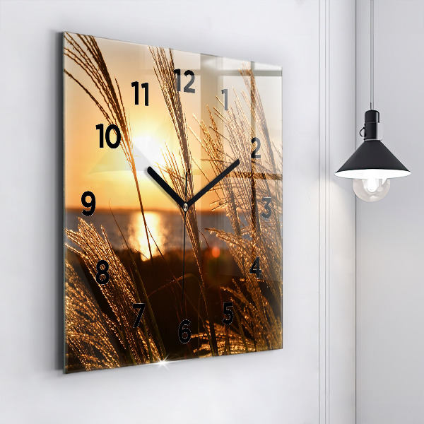 Square glass wall clock Wheat in the golden sun