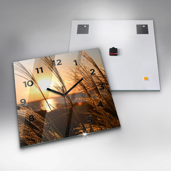 Square glass wall clock Wheat in the golden sun