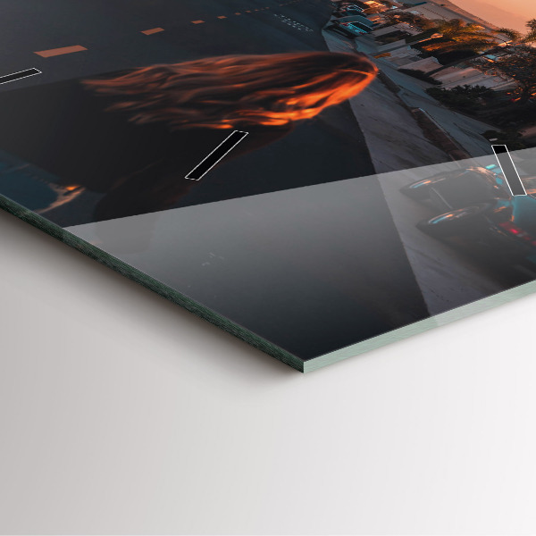 Square glass wall clock Woman on the road