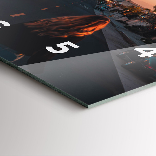 Square glass wall clock Woman on the road