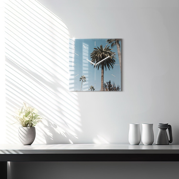 Square glass wall clock Palm trees in Los Angeles