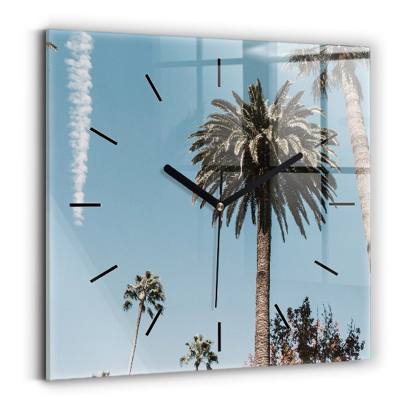 Square glass wall clock Palm trees in Los Angeles