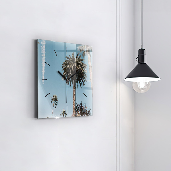 Square glass wall clock Palm trees in Los Angeles