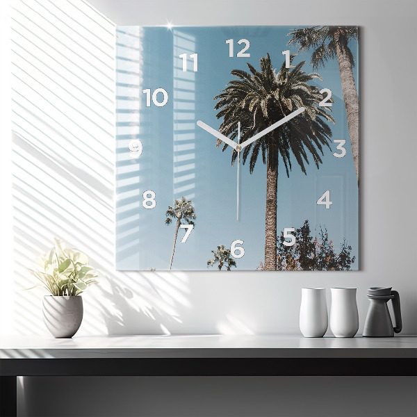 Square glass wall clock Palm trees in Los Angeles