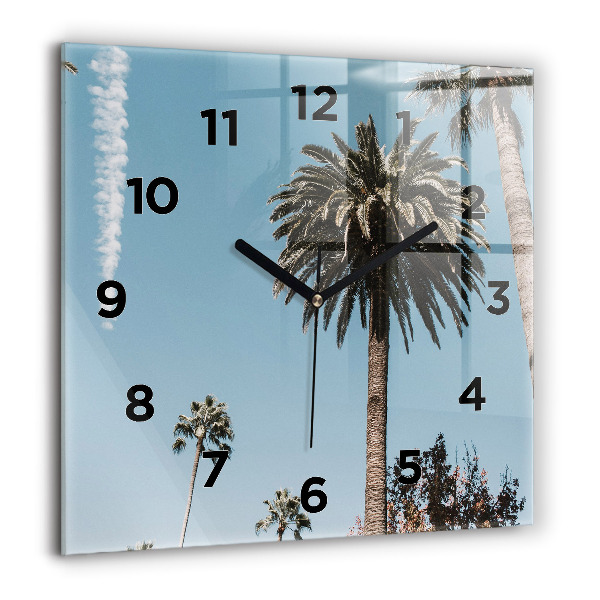 Square glass wall clock Palm trees in Los Angeles