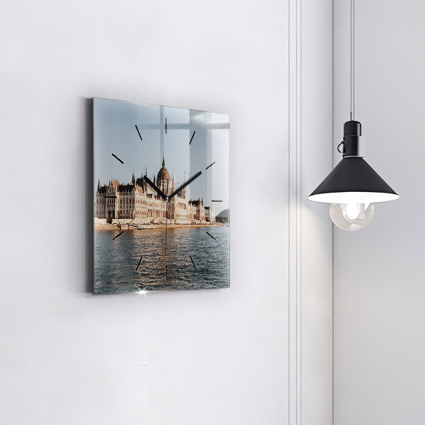 Square glass wall clock Parliament in Budapest