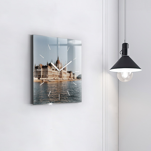 Square glass wall clock Parliament in Budapest