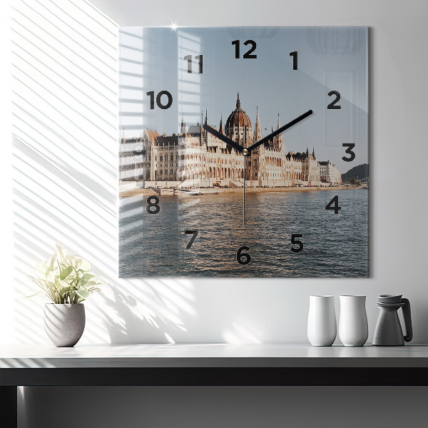 Square glass wall clock Parliament in Budapest