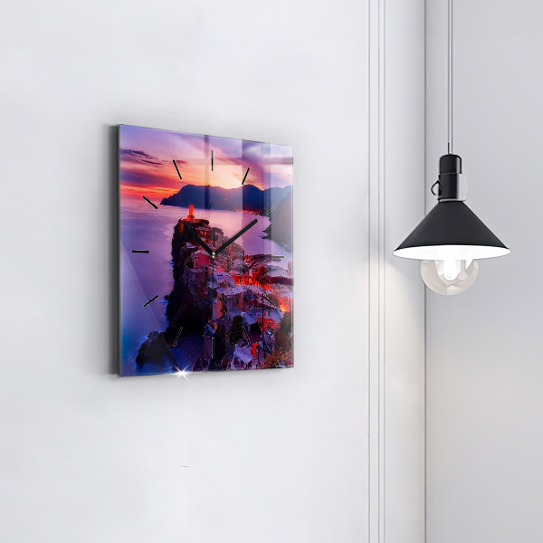 Square glass wall clock Houses near the Lake