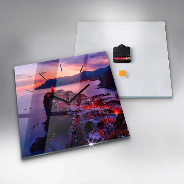 Square glass wall clock Houses near the Lake