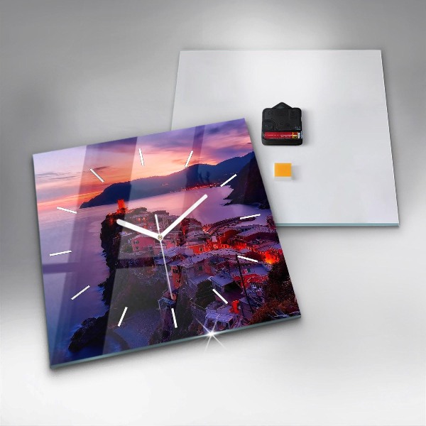 Square glass wall clock Houses near the Lake