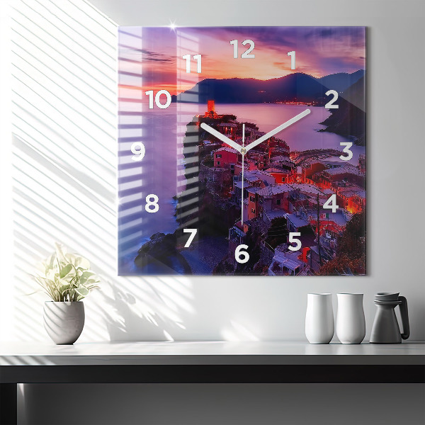 Square glass wall clock Houses near the Lake