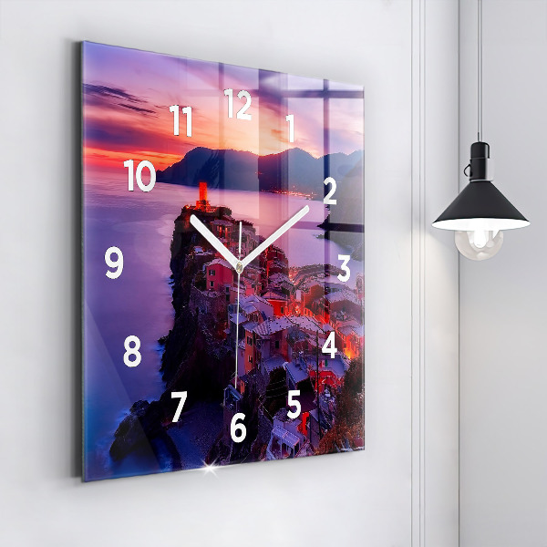 Square glass wall clock Houses near the Lake