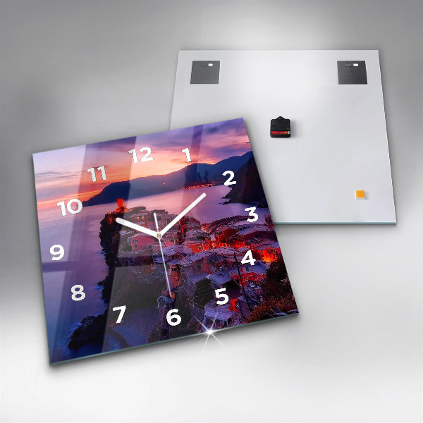 Square glass wall clock Houses near the Lake