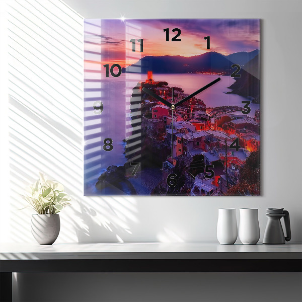 Square glass wall clock Houses near the Lake