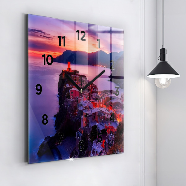 Square glass wall clock Houses near the Lake