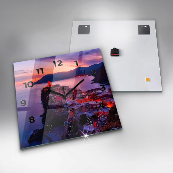 Square glass wall clock Houses near the Lake