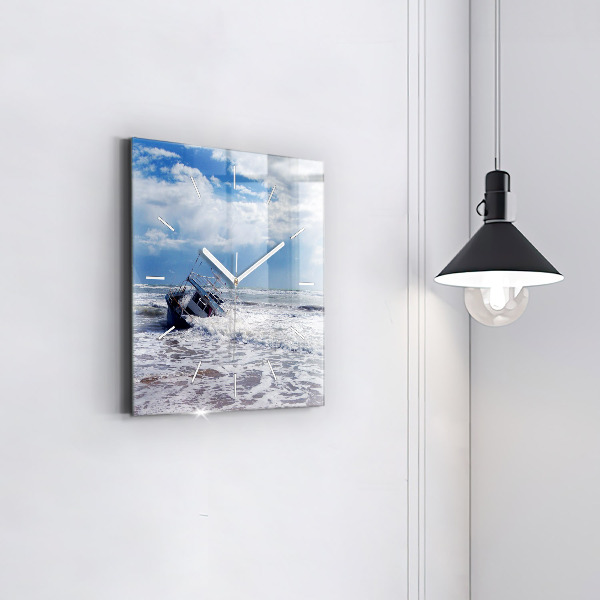 Square glass wall clock Sunken watercraft