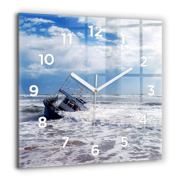 Square glass wall clock Sunken watercraft