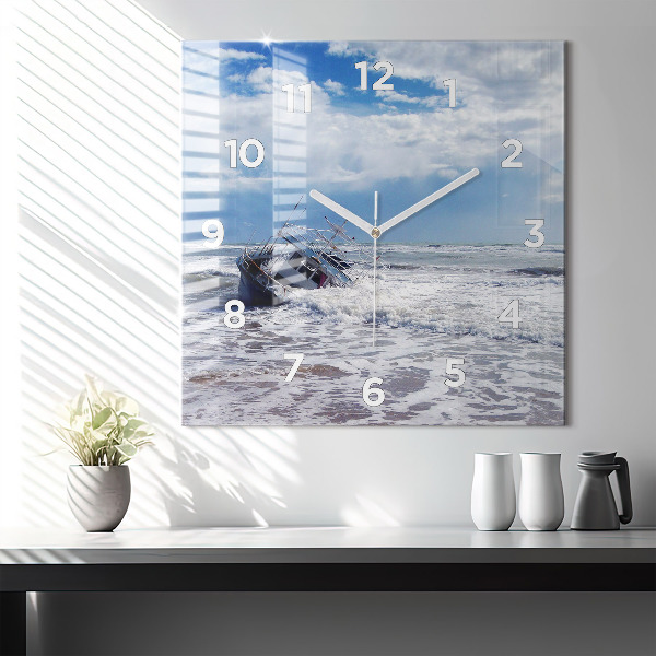 Square glass wall clock Sunken watercraft