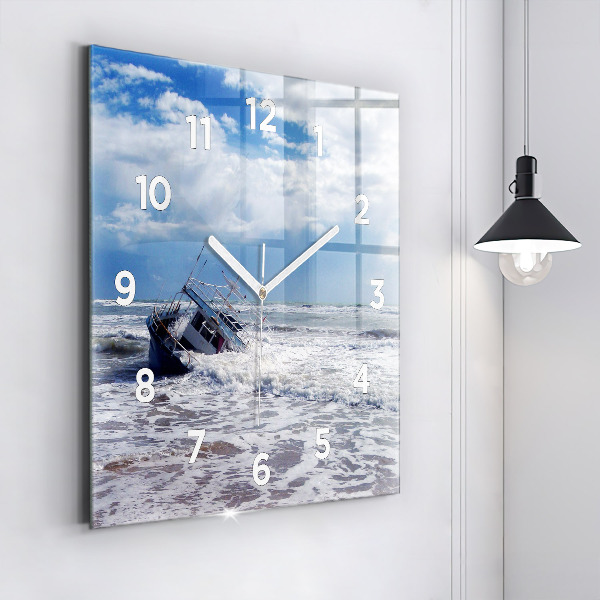Square glass wall clock Sunken watercraft