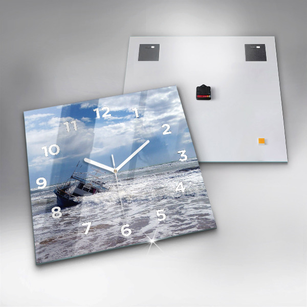 Square glass wall clock Sunken watercraft