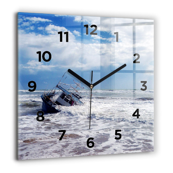 Square glass wall clock Sunken watercraft