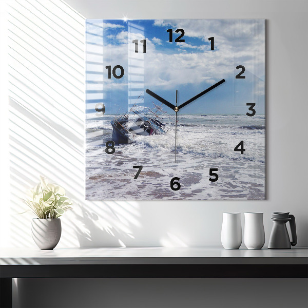 Square glass wall clock Sunken watercraft