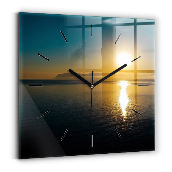 Square glass wall clock Sunrise landscape