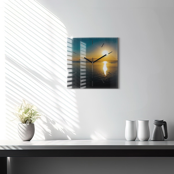 Square glass wall clock Sunrise landscape