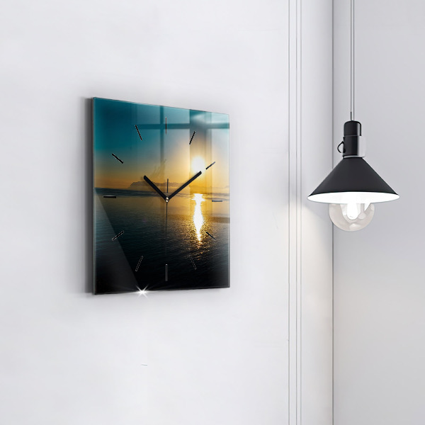 Square glass wall clock Sunrise landscape
