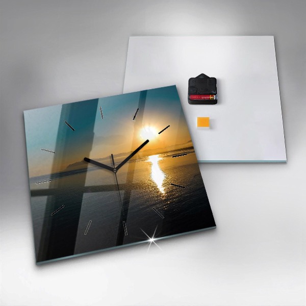 Square glass wall clock Sunrise landscape
