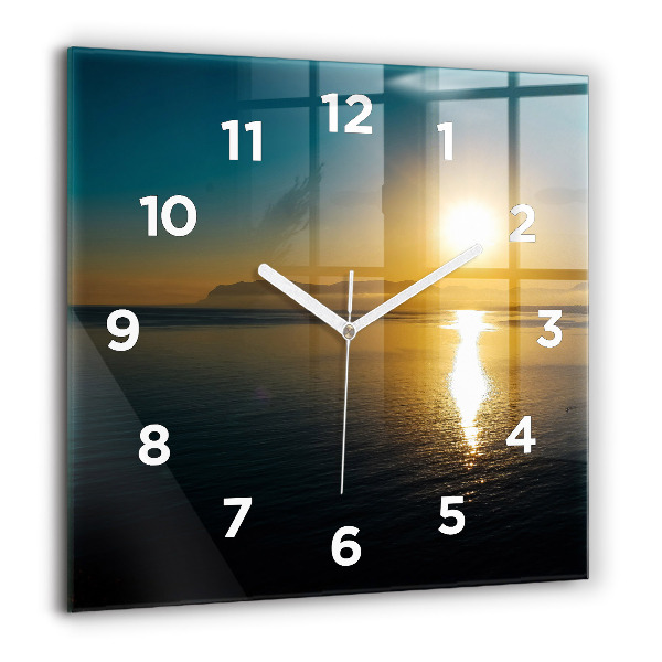 Square glass wall clock Sunrise landscape